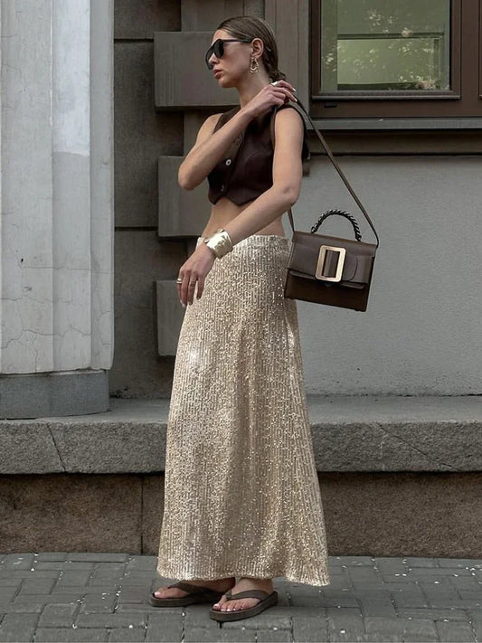 Sequin Female Sexy Maxi Skirt